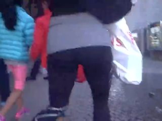 Stupendous MILF with Bubble Butt in Black Leggings and Heels Walking 1