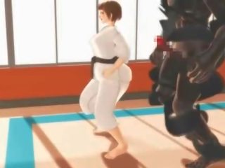 हेंटाई karate lassie गॅगिंग पर एक विशाल मेंबर में ३डी