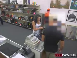Busty Latina chick fucks at a Pawnshop