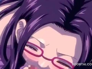 Anime goddess in glasses working a hard shaft