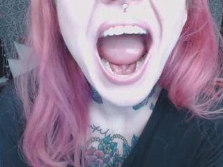 Pink haired darling holds mouth wide open for you ;)