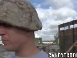 Military morning drill includes bareback dirty film and blowjobs