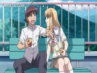 Hentai blonde cookie sucking phallus in public