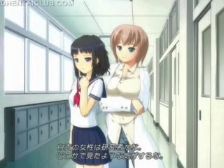 Hentai schoonheid in school- uniform masturberen poesje