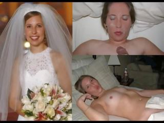 Cô dâu đám cưới váy trước trong khi 1 giờ sau biên soạn cho mọc sừng mặt kiêmshot