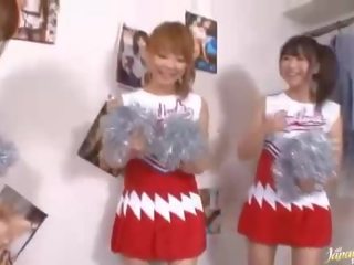 Three big tits japanese cheerleaders sharing johnson